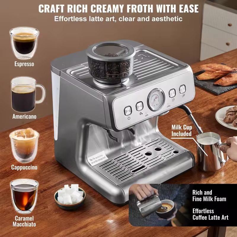 Espresso Machine with Grinder 15 Bar Semi Automatic Espresso Coffee Maker