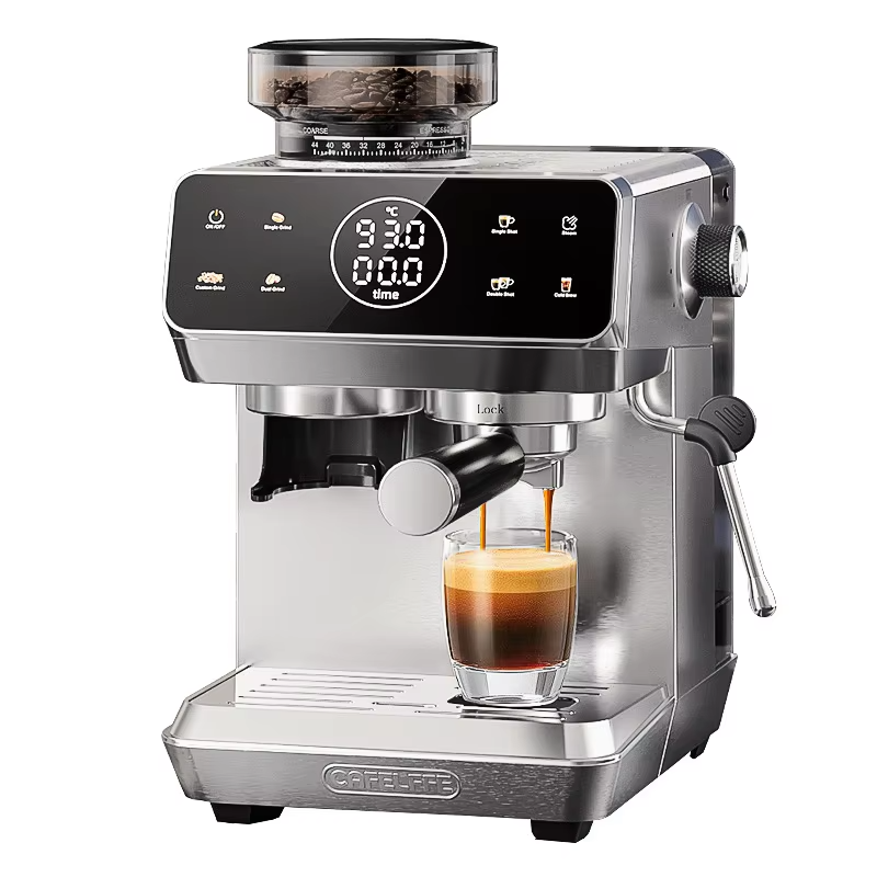 Home Espresso Machine with Grinder, 20Bar Pressure, Dual Temperature Control for Hot/Cold Brew, Compact Semi-Automatic Coffee Ma