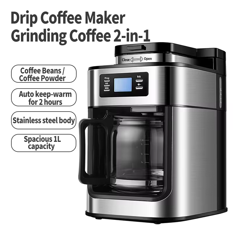 Fully Automatic American Coffee Machine，Coffee Beans Or Powder Can Be Used，Electric Grinding Drip Coffee Machine 2-in-1