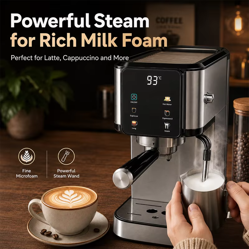 SIHAO 20Bar Touch Screen Espresso Machine Stainless Steel Coffee Maker with Milk Frother Touch Screen BPA-Free & Easy Clean