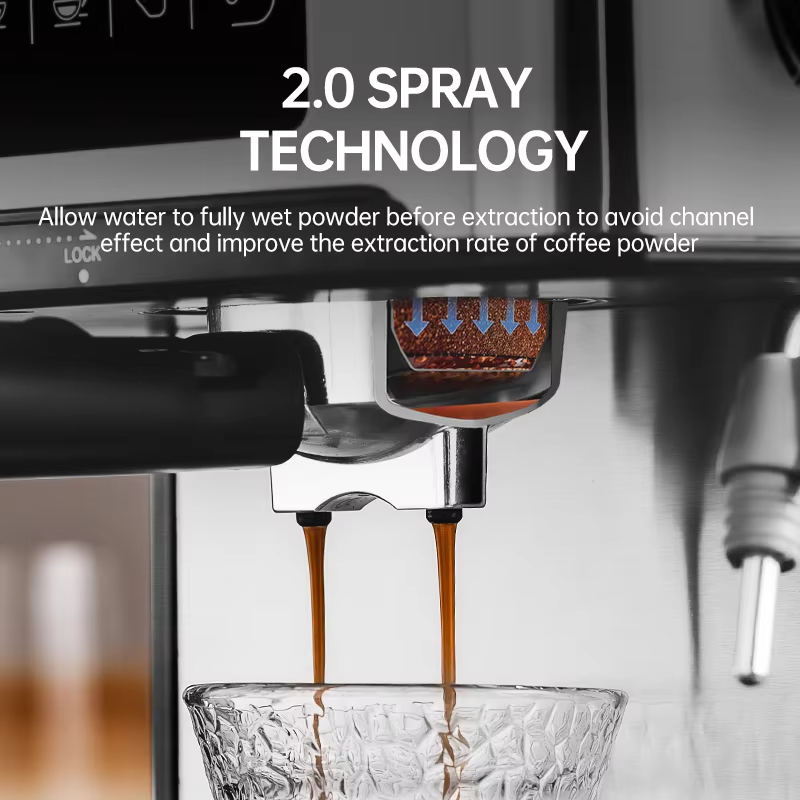 20 bar semi-automatic espresso machine,adjustable portion size,touchscreen control,stainless steel housing