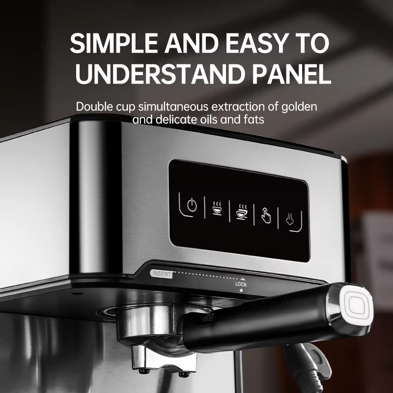 20 bar semi-automatic espresso machine,adjustable portion size,touchscreen control,stainless steel housing