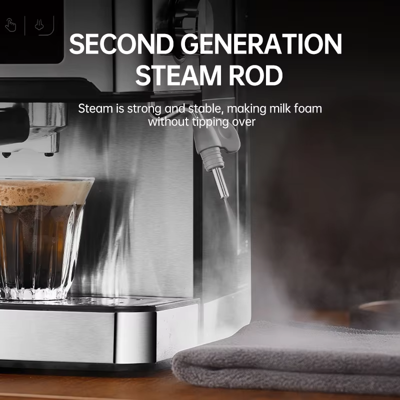 20 bar semi-automatic espresso machine,adjustable portion size,touchscreen control,stainless steel housing