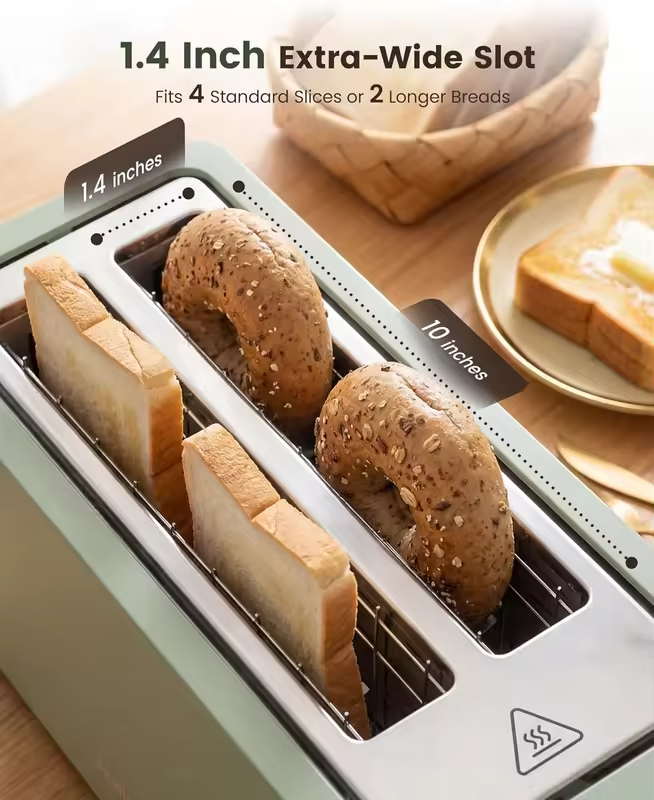 4 Slice Toaster, Long Slot Touch Screen Retro Toaster with Digital Countdown, Extra-Wide Slots for