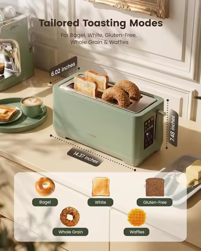 4 Slice Toaster, Long Slot Touch Screen Retro Toaster with Digital Countdown, Extra-Wide Slots for