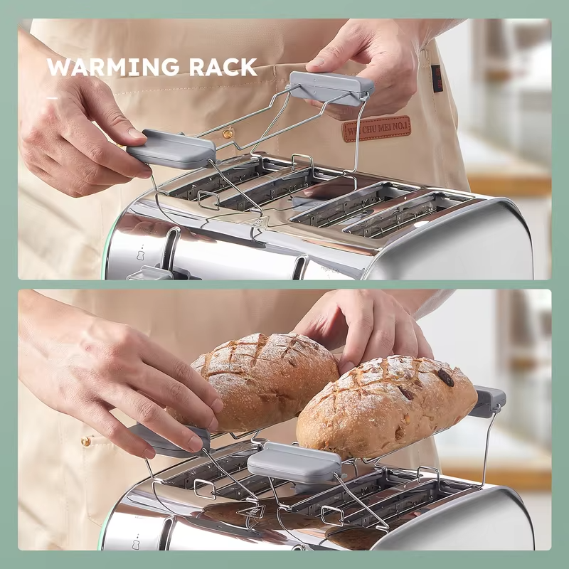 4 Slice Stainless Steel Toaster, Extra Wide Deep Slots for Thick Bread & Bagel, High Lift Lever Design, 7 Browning Shades with Warm Rack, Removable Crumb Tray, Silver Multipurpose Muffin Breakfast Toaster