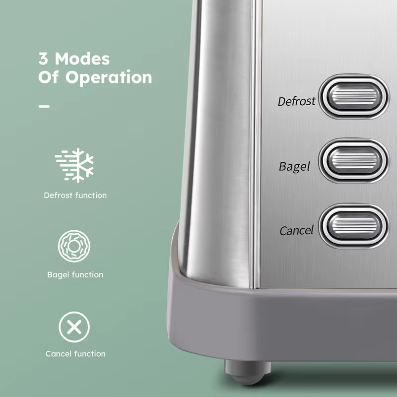 4 Slice Stainless Steel Toaster, Extra Wide Deep Slots for Thick Bread & Bagel, High Lift Lever Design, 7 Browning Shades with Warm Rack, Removable Crumb Tray, Silver Multipurpose Muffin Breakfast Toaster