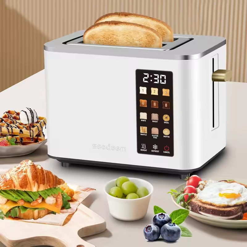 Toaster 2 Slice, Touch Control Screen, Smart Stainless Toaster, 6 Shade Setting, 6 Bread Selection, Countdown, Removable Crumb Tray, 900W,Household Appliances
