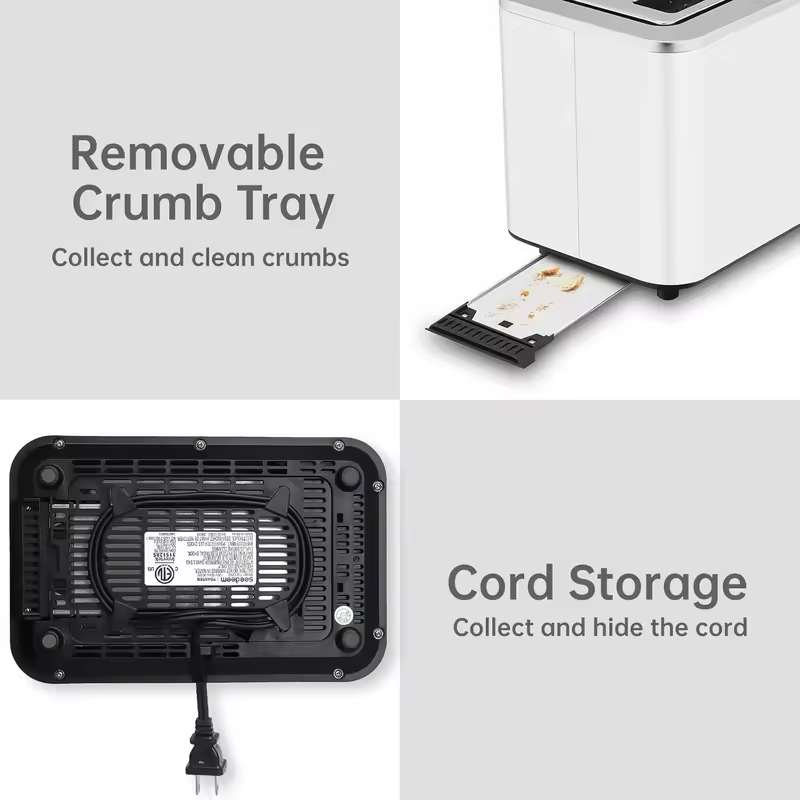 Toaster 2 Slice, Touch Control Screen, Smart Stainless Toaster, 6 Shade Setting, 6 Bread Selection, Countdown, Removable Crumb Tray, 900W,Household Appliances