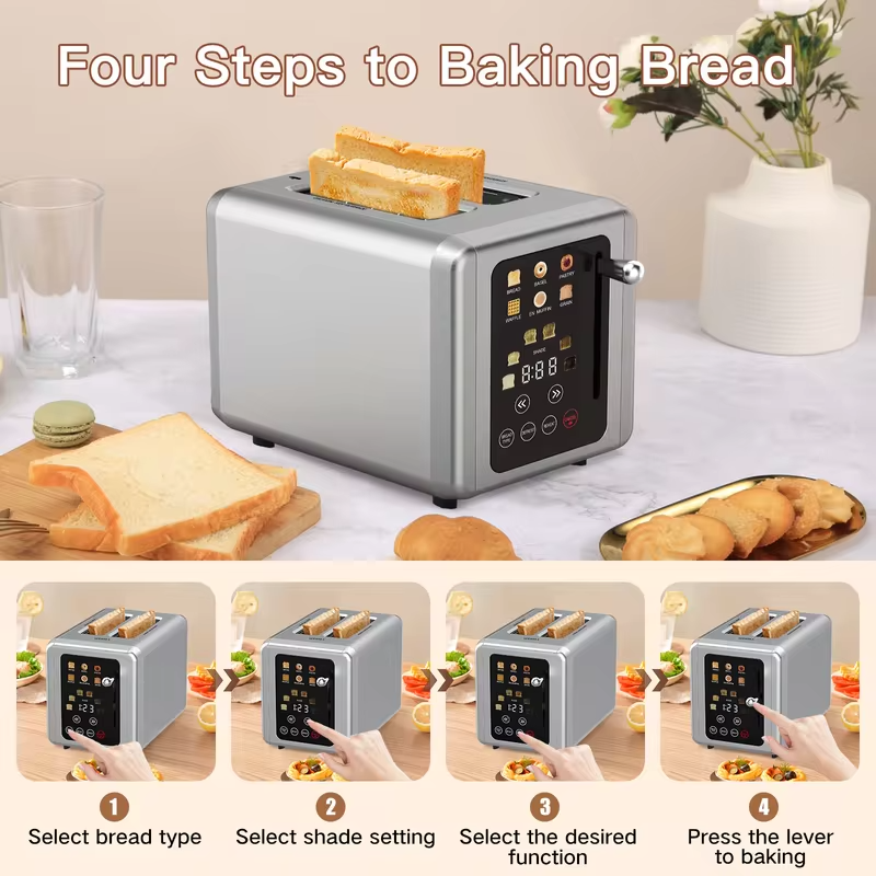 High Quality Wholesale Automatic 2-Slice Stainless Steel Bread Toaster Fast Heating Breakfast Maker Household Toasters
