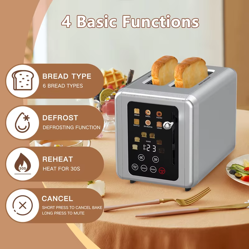 High Quality Wholesale Automatic 2-Slice Stainless Steel Bread Toaster Fast Heating Breakfast Maker Household Toasters