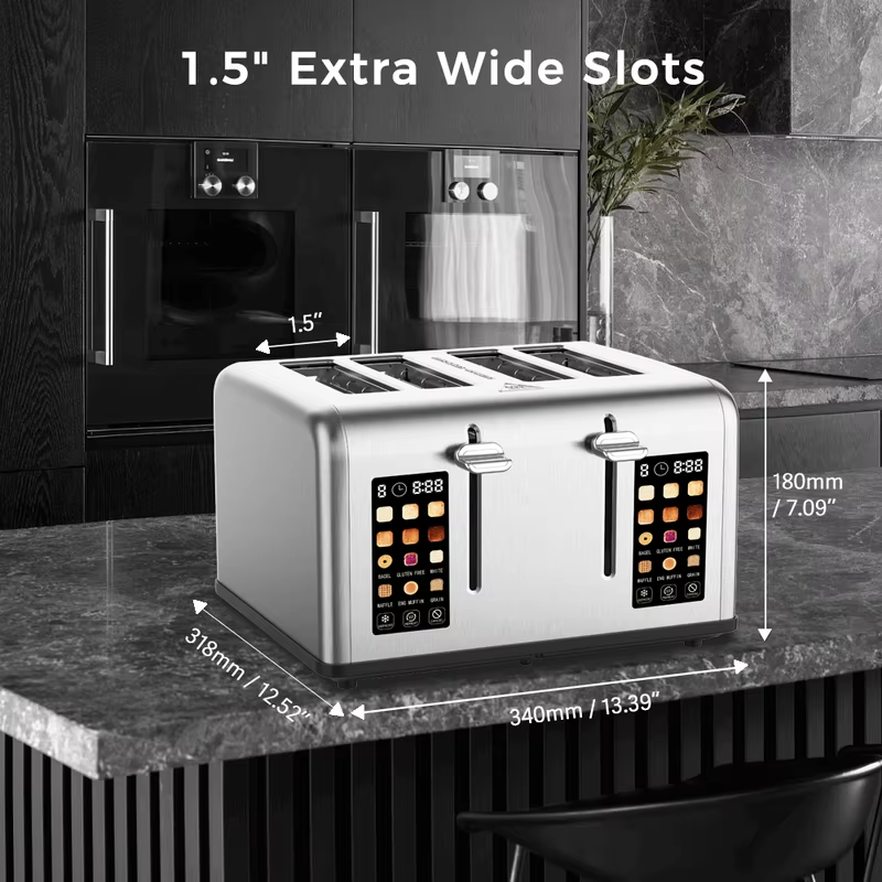 Large Digital Screen Bread Toaster 4 Slice and Touch Control Electric 9 Smart Functions Toaster