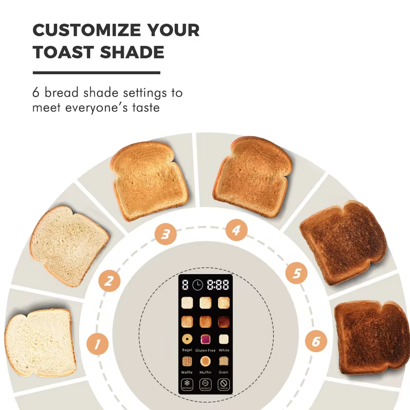 Large Digital Screen Bread Toaster 4 Slice and Touch Control Electric 9 Smart Functions Toaster