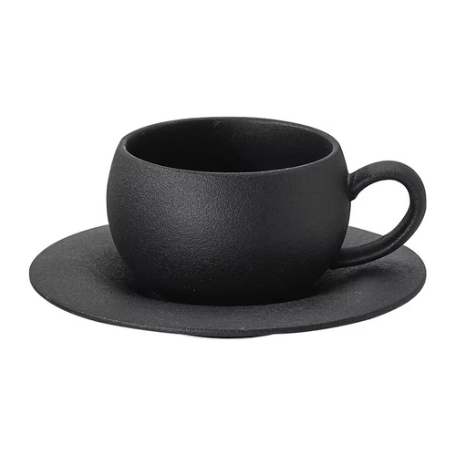 110/280ml Japanese-style Ceramic Mug Black White Fired Stone Coffee Cup and Saucer Set Breakfast Milk Coffee Cup Egg-shaped Mug