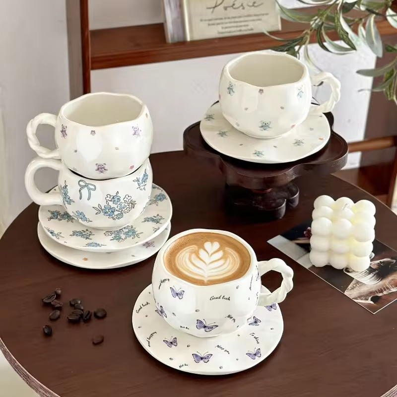 JUSTINLAU Light Luxury High-end Feel Ins Style Ceramic Mug High Aesthetic Value Women's Home Coffee Cup Exquisite Souvenir