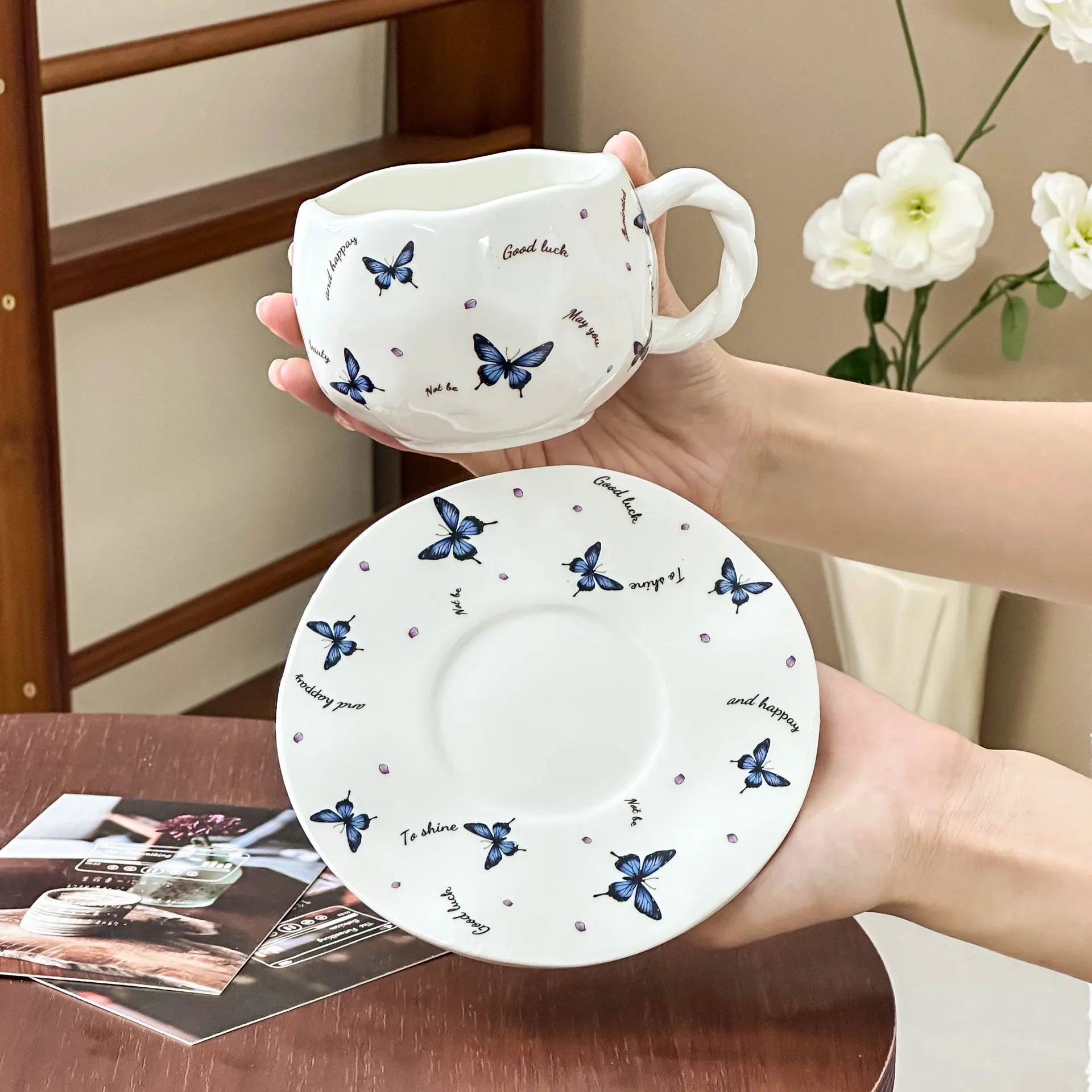 JUSTINLAU Light Luxury High-end Feel Ins Style Ceramic Mug High Aesthetic Value Women's Home Coffee Cup Exquisite Souvenir