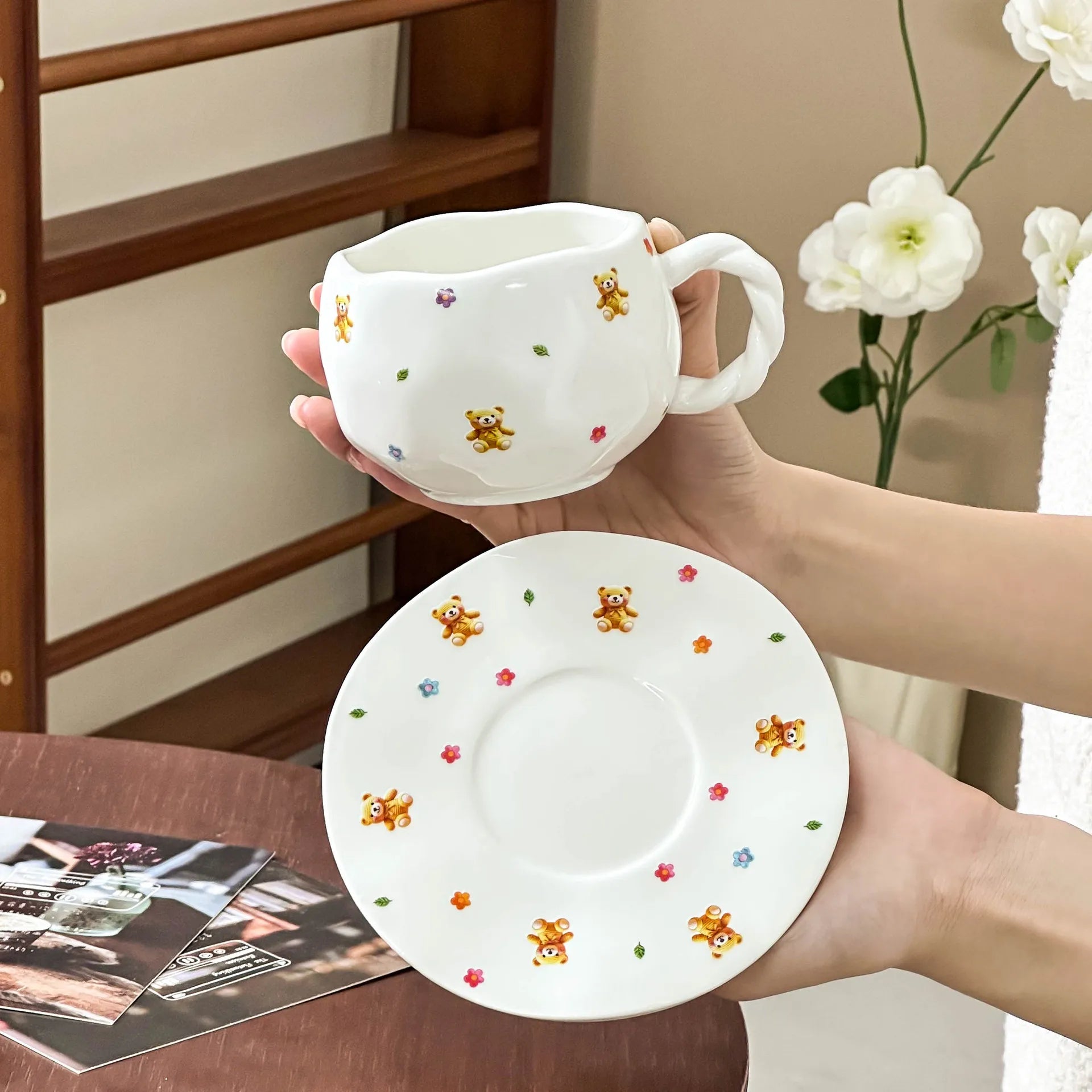 JUSTINLAU Light Luxury High-end Feel Ins Style Ceramic Mug High Aesthetic Value Women's Home Coffee Cup Exquisite Souvenir