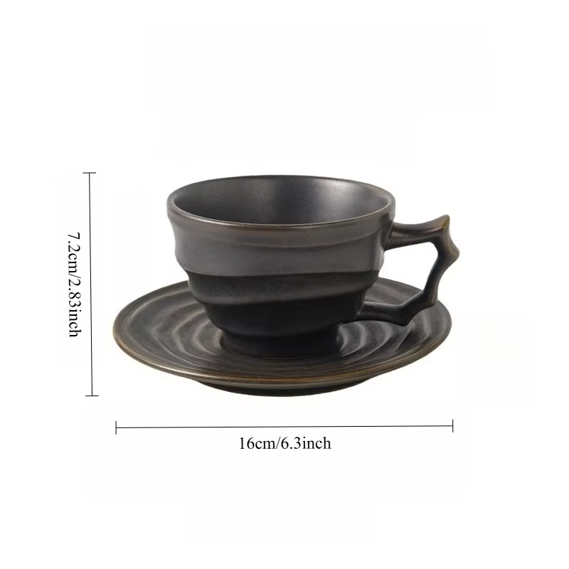 JUSTINLAU Niche Japanese Style Rough Pottery Kiln Transformed Mug Texture Pattern Large Capacity Retro Ceramic Cups and Plates
