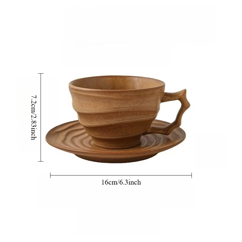 JUSTINLAU Niche Japanese Style Rough Pottery Kiln Transformed Mug Texture Pattern Large Capacity Retro Ceramic Cups and Plates