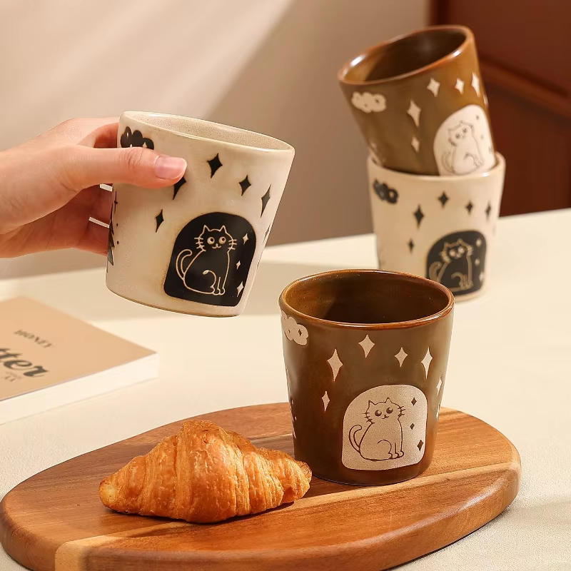 JUSTINLAU Japanese Style Minimalist Ceramic Cup Latte Coffee Cup Afternoon Tea Cup Home Drinking Cup Couples Holding Cups