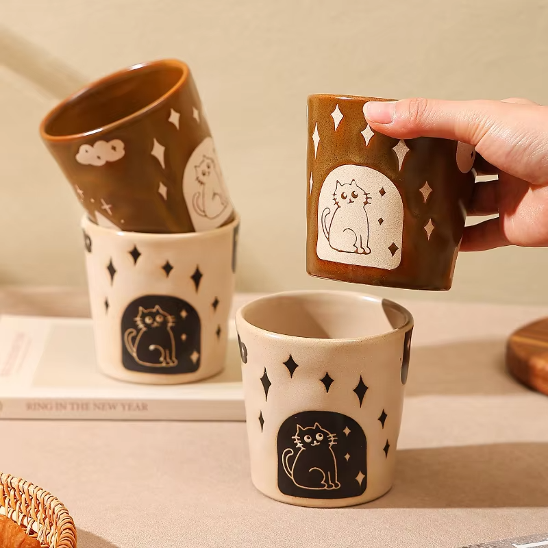 JUSTINLAU Japanese Style Minimalist Ceramic Cup Latte Coffee Cup Afternoon Tea Cup Home Drinking Cup Couples Holding Cups