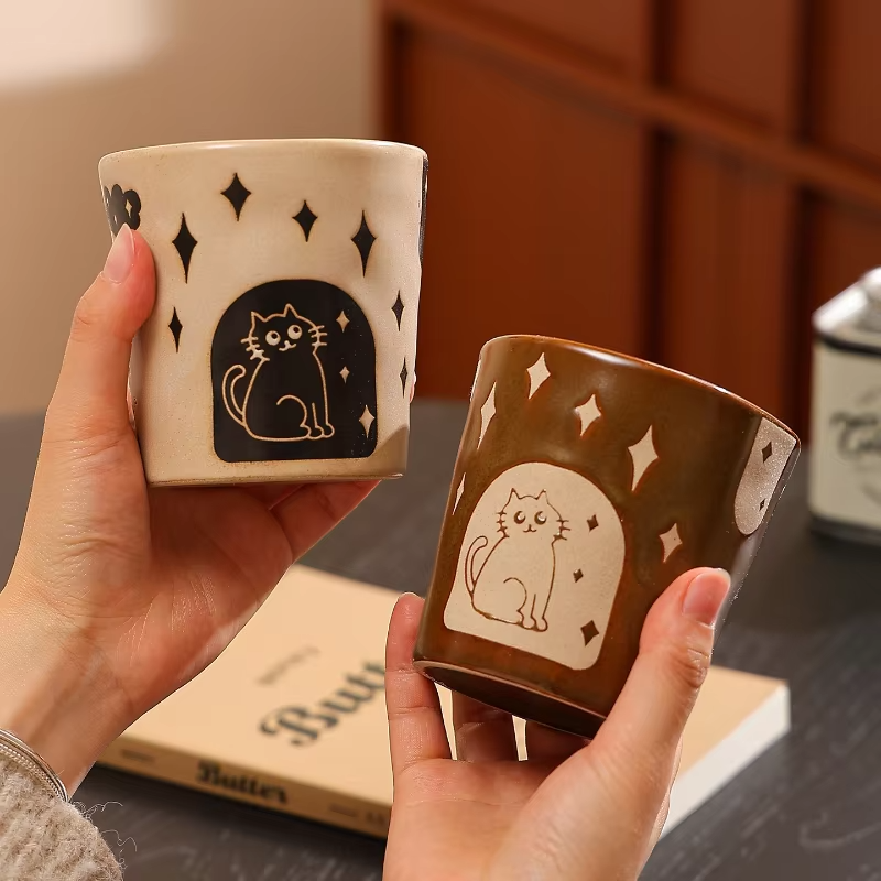 JUSTINLAU Japanese Style Minimalist Ceramic Cup Latte Coffee Cup Afternoon Tea Cup Home Drinking Cup Couples Holding Cups