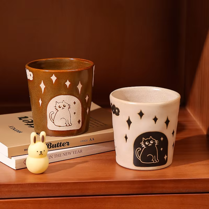 JUSTINLAU Japanese Style Minimalist Ceramic Cup Latte Coffee Cup Afternoon Tea Cup Home Drinking Cup Couples Holding Cups