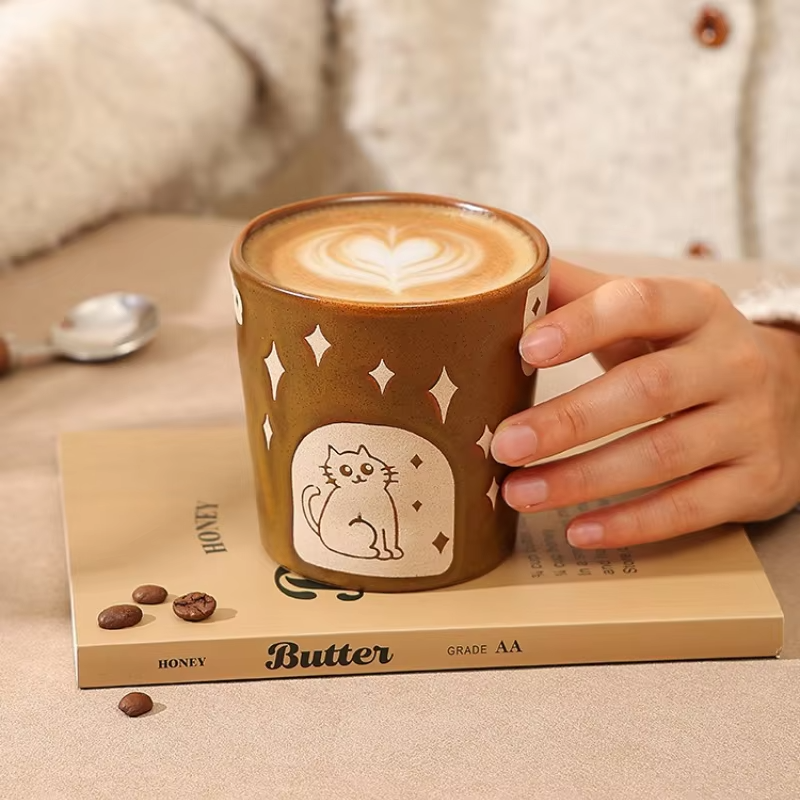 JUSTINLAU Japanese Style Minimalist Ceramic Cup Latte Coffee Cup Afternoon Tea Cup Home Drinking Cup Couples Holding Cups