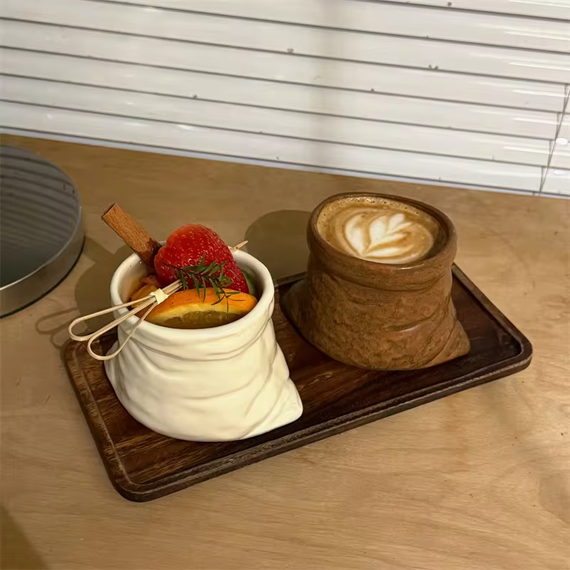 JUSTINLAU Cute Retro Bag Shaped Ceramic Mug Niche Creative Latte Coffee Cup Gentle Couple Home High Beauty Drinking Water Cup