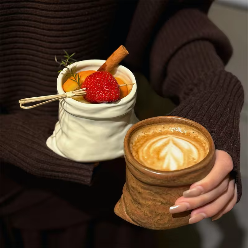 JUSTINLAU Cute Retro Bag Shaped Ceramic Mug Niche Creative Latte Coffee Cup Gentle Couple Home High Beauty Drinking Water Cup