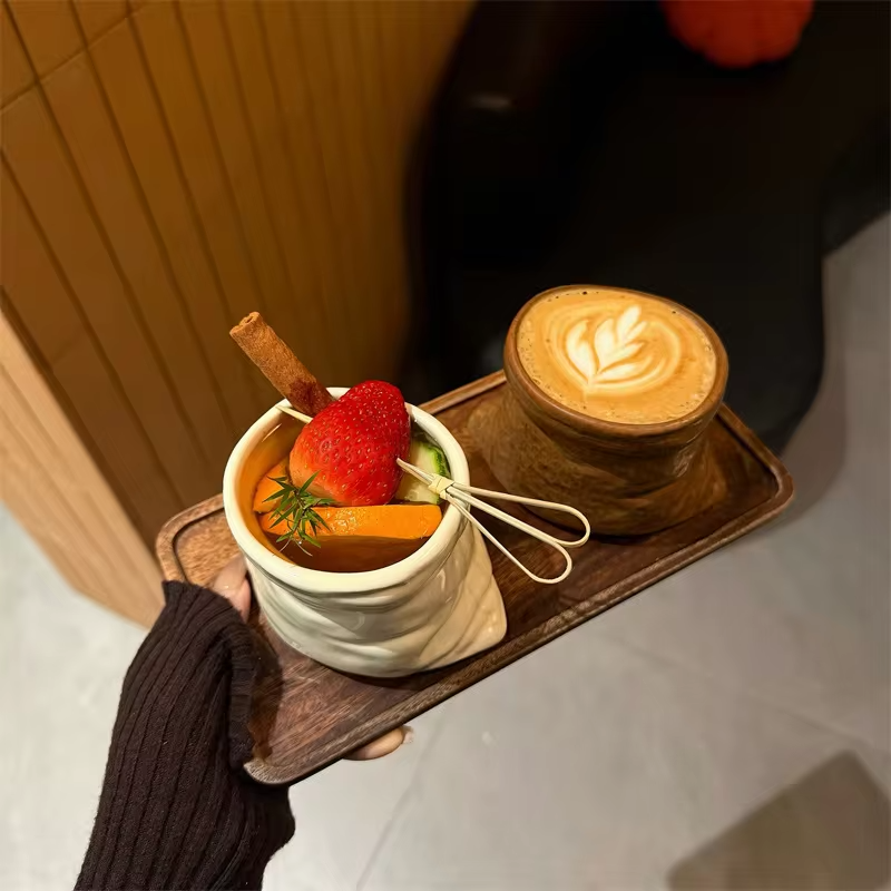 JUSTINLAU Cute Retro Bag Shaped Ceramic Mug Niche Creative Latte Coffee Cup Gentle Couple Home High Beauty Drinking Water Cup
