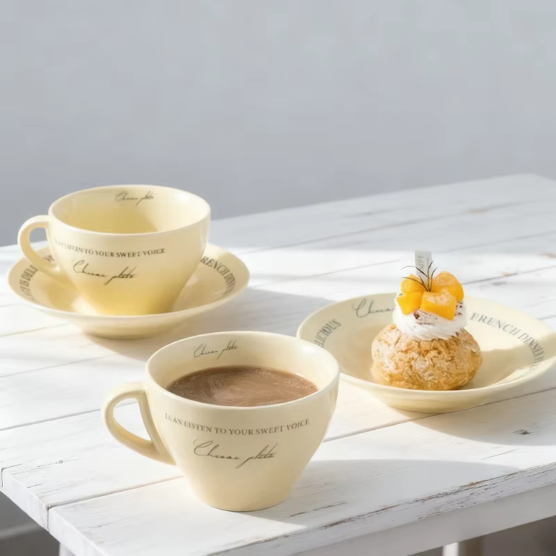 Vintage French Cream Coffee Cup and Saucer Set Breakfast Cup Milk Cup Afternoon Tea Cup Coffee Cup Drinkware Birthday Gift