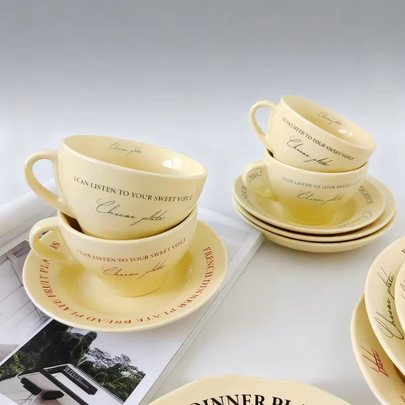 Vintage French Cream Coffee Cup and Saucer Set Breakfast Cup Milk Cup Afternoon Tea Cup Coffee Cup Drinkware Birthday Gift