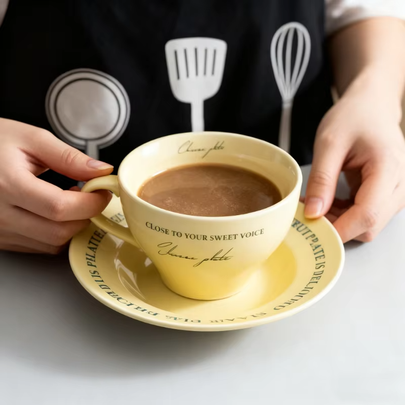 Vintage French Cream Coffee Cup and Saucer Set Breakfast Cup Milk Cup Afternoon Tea Cup Coffee Cup Drinkware Birthday Gift