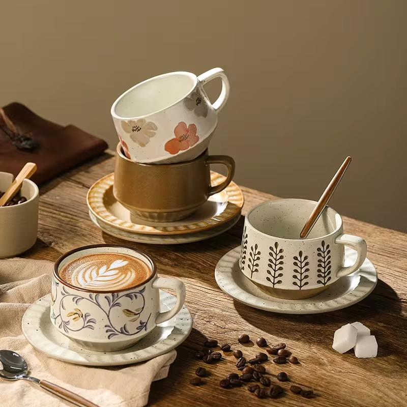 Coffee Cup High-end Retro Sense Creative Ceramic Coffee Cup Family Coffee Shop High-end Exquisite Cup Wholesale
