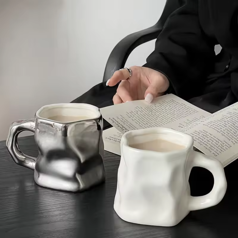breakfast cup Simple personality ceramic drinking cup Office afternoon tea high-value milk coffee cup home decoration supplies