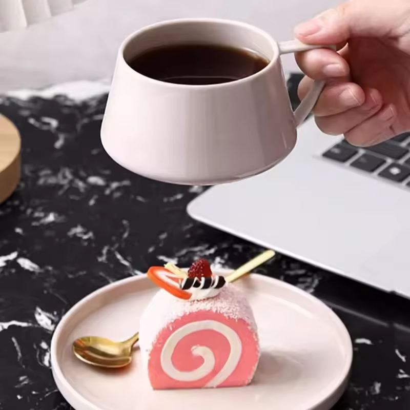 1pc 320ml simple ceramic coffee cup and saucer exquisite instant cup mug saucer for office afternoon tea