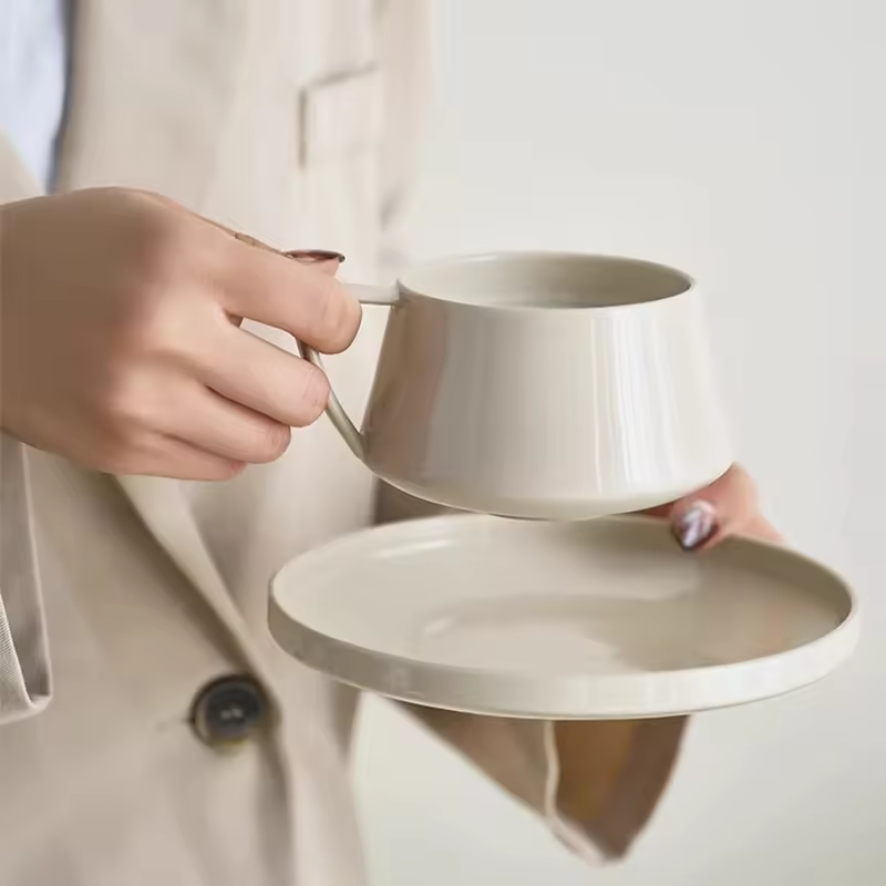 1pc 320ml simple ceramic coffee cup and saucer exquisite instant cup mug saucer for office afternoon tea