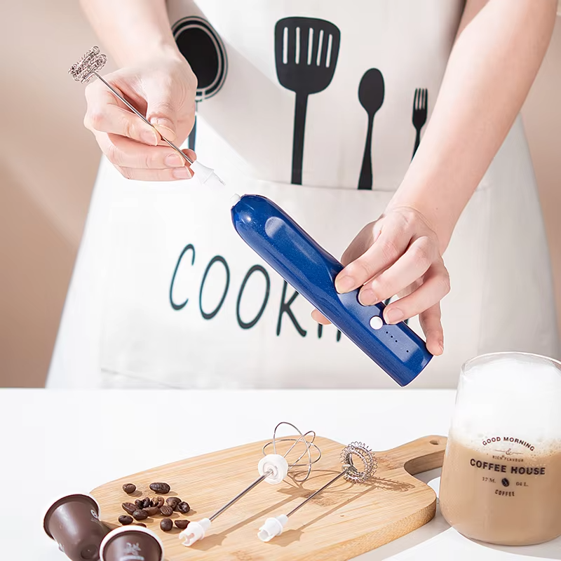 Rechargeable Electric Milk Frother Handheld Foam Maker With 2 Whisks High Speed Drink Mixer For Coffee Latte Egg Mixing Tool