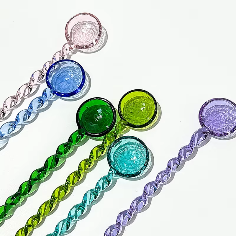 Glass Coffee Scoops With Long Handle Colorful And Cute Teaspoon Kitchen Accessories Milk Dessert Ice Cream Spoon