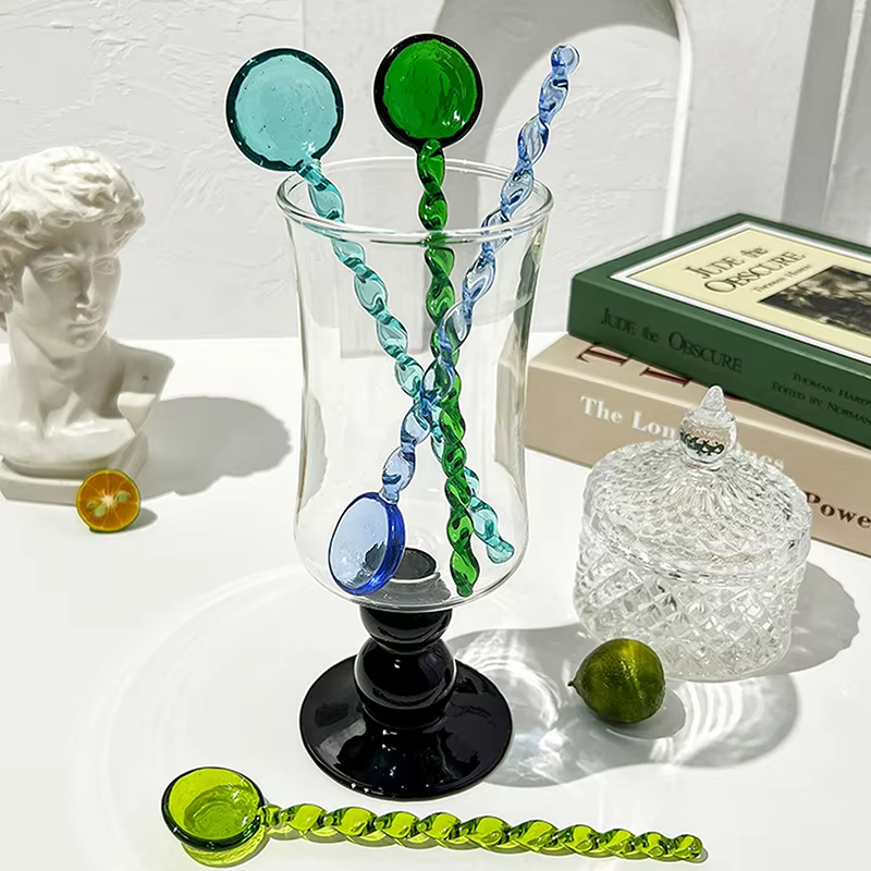 Glass Coffee Scoops With Long Handle Colorful And Cute Teaspoon Kitchen Accessories Milk Dessert Ice Cream Spoon